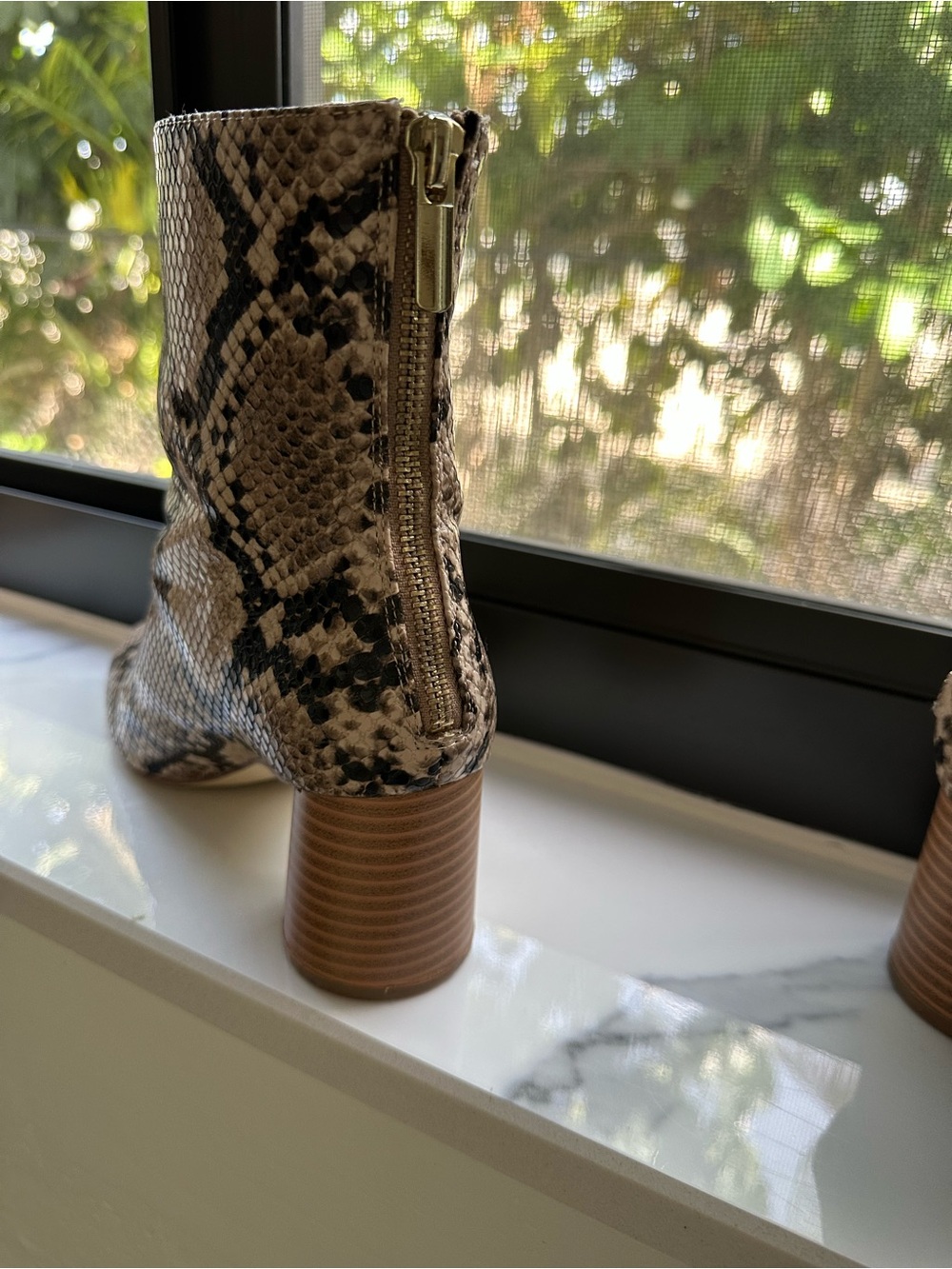 Shoe Dazzle Taupe and Black Snake-Print Ankle Boots - Picture 5 of 9